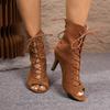 Summer European and American Fine Heel High Heel Cool Boots Roman Shoes Front Lace-up Fish Mouth Large Size - Sandals Foreign Trade Women's Shoes