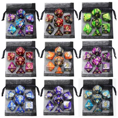 Würfel DND Spielwürfel Rollenwürfel Farbmischwürfel Würfelset mit Tasche 9 verschiedene Stile erhältlich für tragbares Spielzeug DND RPG TRPG Spiele