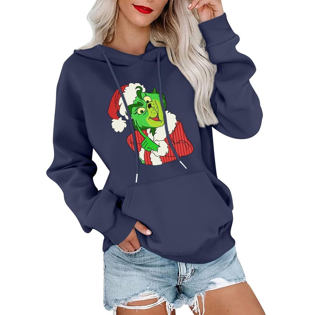 Women's Casual Comfortable Neck Hooded Long Sleeve Christmas Print Warm Sweatshirt