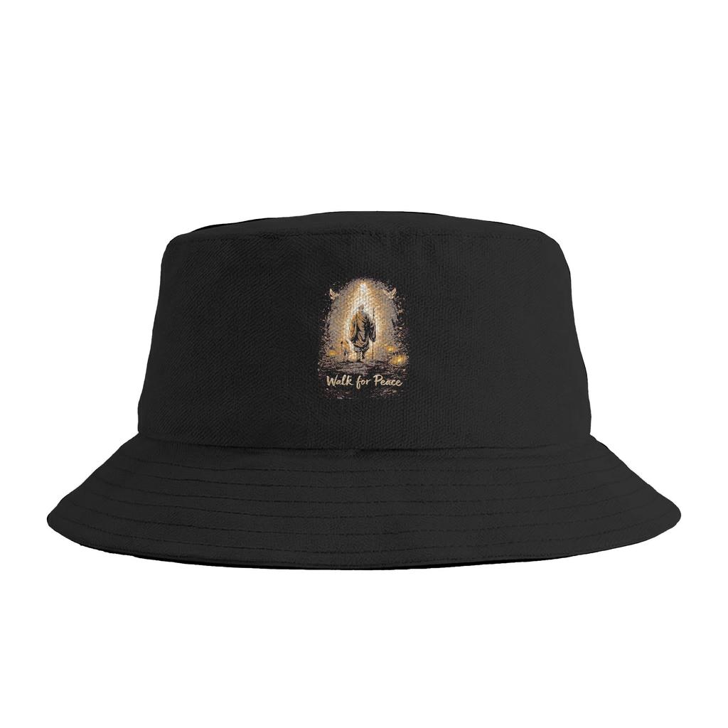 Couple Peace Minimalist Zen Art Walk For Peace Monks With Aloka Dog Bucket Hat Foldable Fisherman Hats Summer Classic Caps