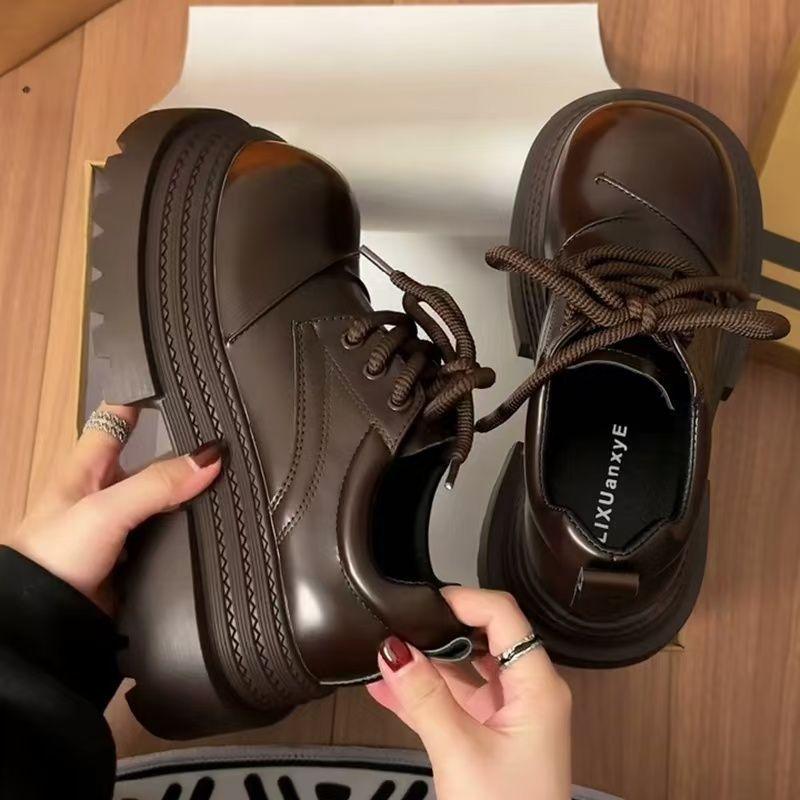 Big Head Lace-up Small Leather Shoes Women's Spring Fashion Japanese Increased Thick-soled JK Loafers Shoes