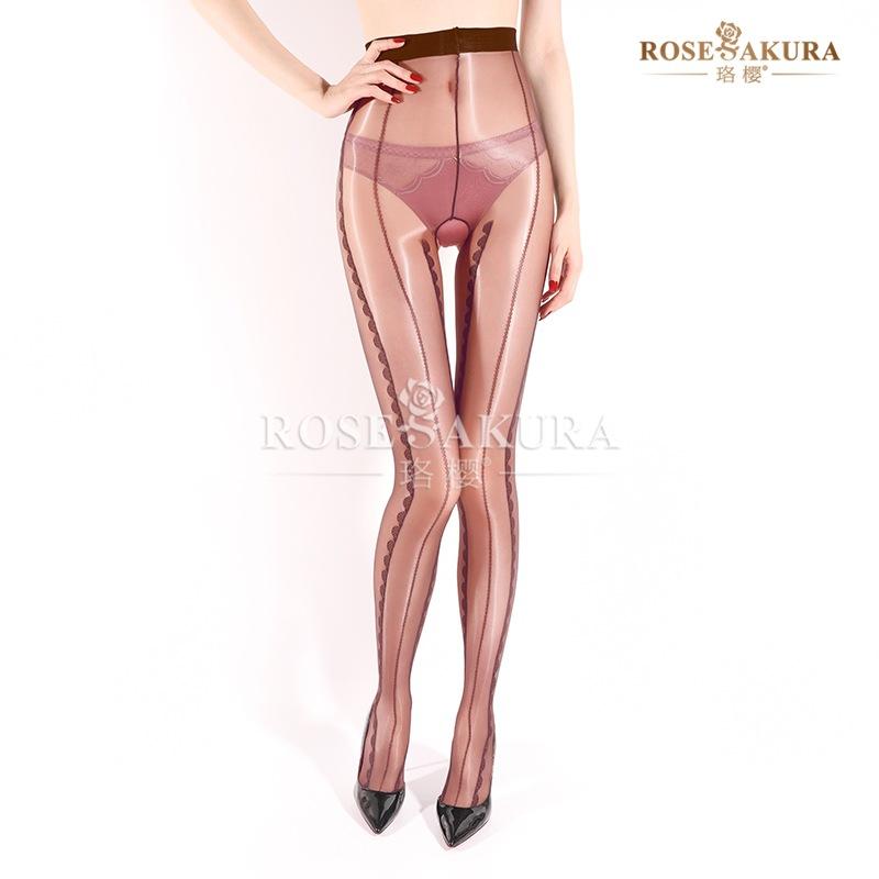 Sexy Aurora Clue Jacquard Stockings One-Line Crotch Open Vertical Pantyhose Girl Party Dance Cos Ootd Summer Fashion Sex Fun