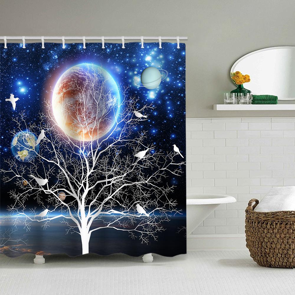 

1/4 Planet Trees Shower Curtains, Toilet Seat Decoration, Shower Curtain With Carpet And Toilet Lid, 12 70.8X70.8 Inch Hooks W60H190(CM)-1 Pcs