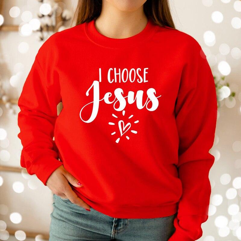 ICH Wählen Jesus Liebe Herz Gedruckt Frauen Sweatshirts O Hals Grafik Hoodies Motivation Kleidung Ostern Kirche Tops Dropshipping