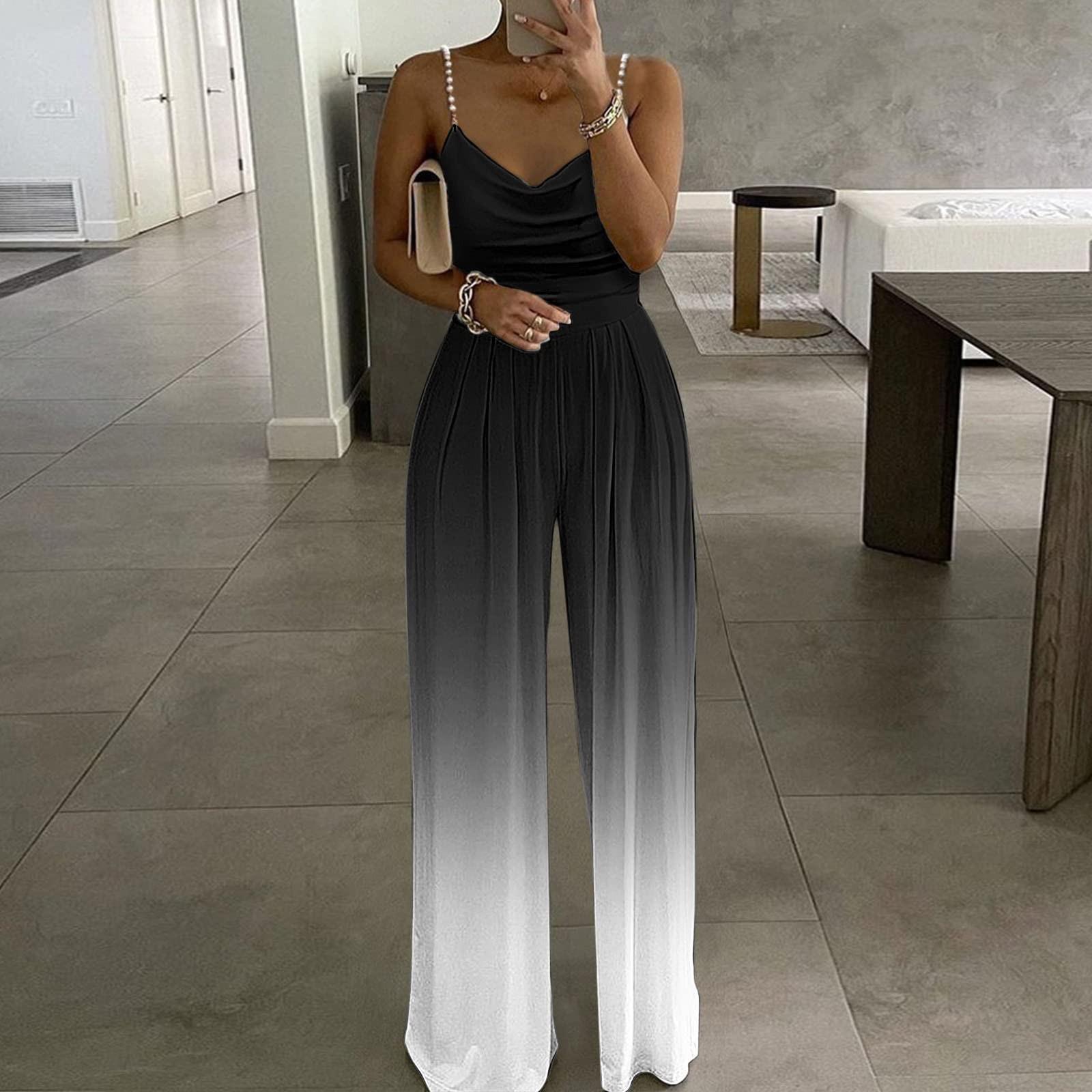 Fashion Women s Tight Gradient Round Neck Sleeveless Camisole Jumpsuit L