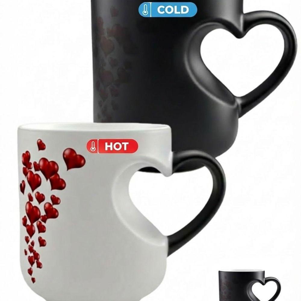 Heart Handle Design Color Changing Cup Ceramic Material Thermochromic Mug  Romantic Occasions