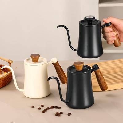 Coffee Pot with Lid Thermometer 304 Stainless Steel Clear Scale Solid Wood Handle High Quality Hand-made Coffee Utensils 500ML