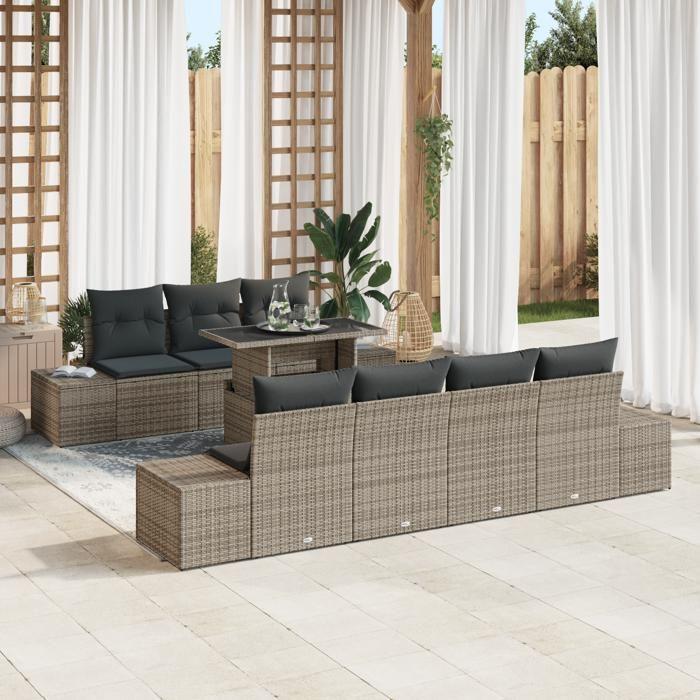 VidaXL ensemble de jardin 8 pièces avec coussins gris en poly rotin 3357862