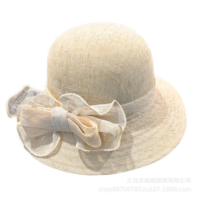 New Sun Hat Women's Summer Thin Bow Bucket Hat Basin Hat Korean Version Foldable Sunscreen Sunscreen Mesh Gauze Hat
