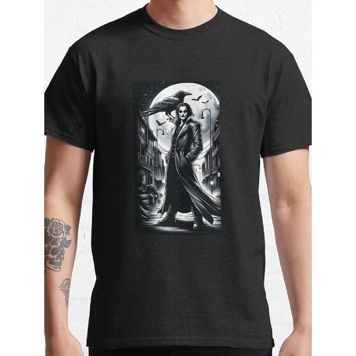 Men's Gothic Avenger Anime T-Shirt - 100% Cotton Black Bat-Winged Crow & Full Moon Vampire Design, Retro Manga Style Short Sleeve Tee For, Dark
