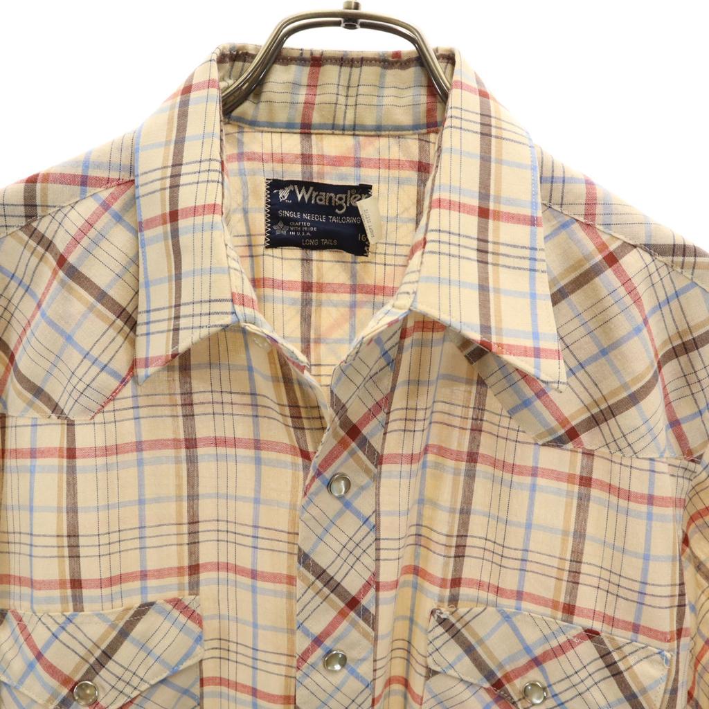 Wrangler 80s vintage Check Pattern Short sleeve Long Tail shirt 16 Gurege Men's Used
