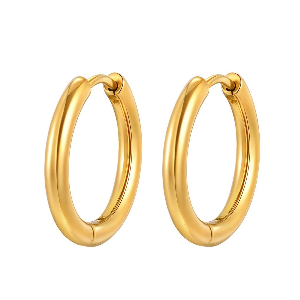 Wind stainless steel geometric large plain ring earrings plated with 18k gold simple earrings women's multi-specification 2mm, 4mm