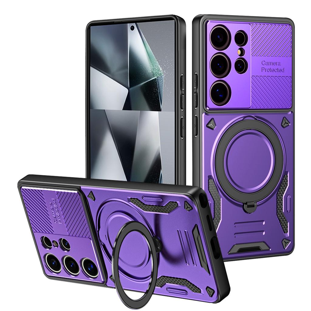 Luxury Armor 360 Rotating Magnetic Phone Case For Samsung S25 Ultra S24 Plus S23 A16 A17 Kickstand Protection For Magsafe Cover