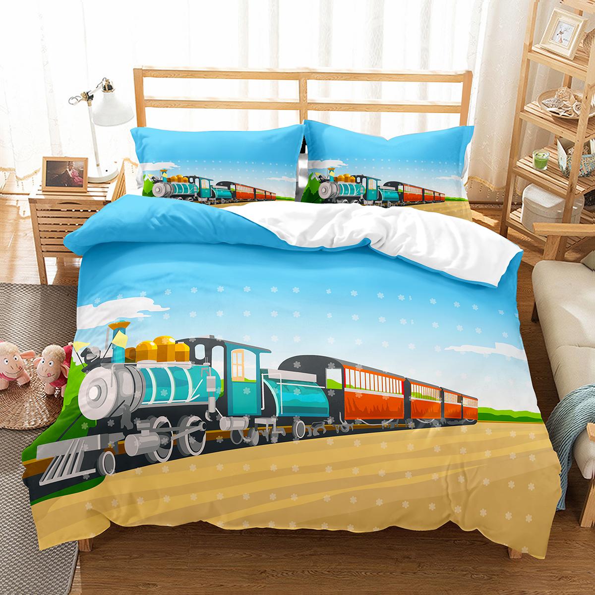 

Cartoon Train Duvet Cover Set Double Single King Size Polyester Comforter Cover Transport Car Pattern Quilt Cover Bedding Set EU single(135x200cm)