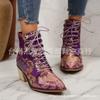 Autumn and winter new embroidered high-heeled Martin boots large size lace-up thick-heeled short boots women