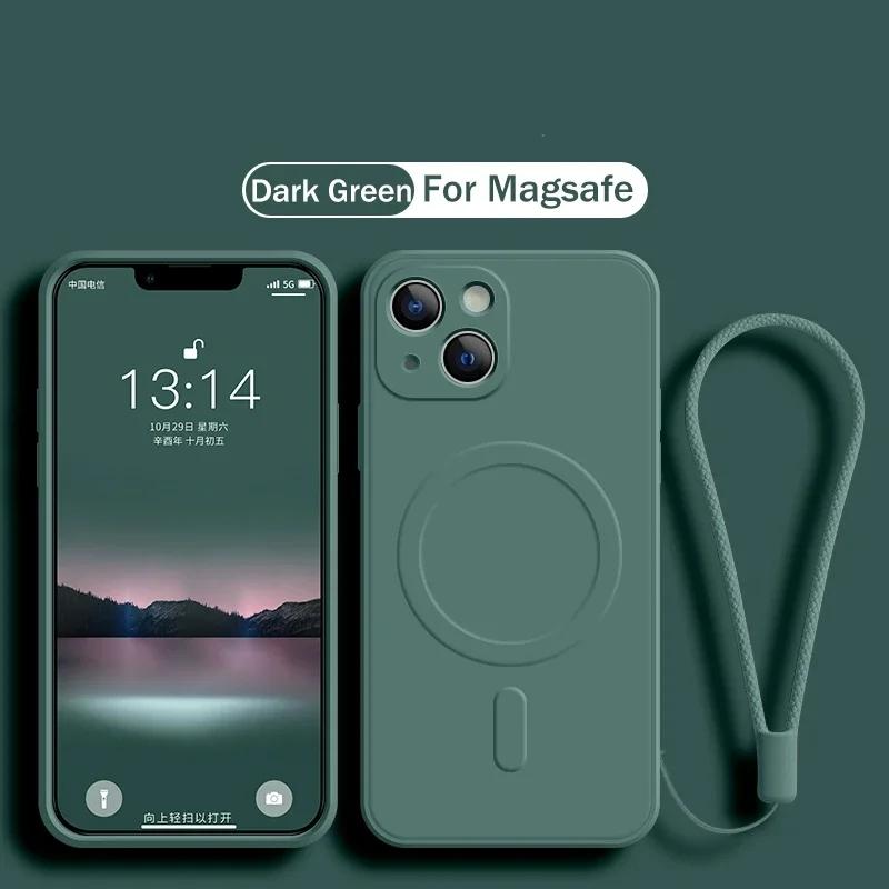 Wrist Strap Silicone Phone Case For iPhone 17 Pro 16 14 13 15 Pro Max 12 11 Plus For Magsafe Magnetic Wireless Charging Cover