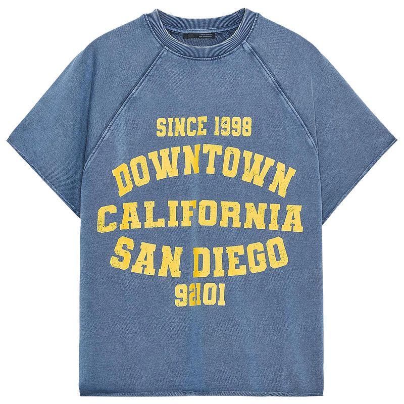 

Zaprha 2025 Новое поступление Американский стиль Свободный принт Эффект стирки Фланелевая толстовка с коротким рукавом Женская стройнящая 3253368 Light Blue L