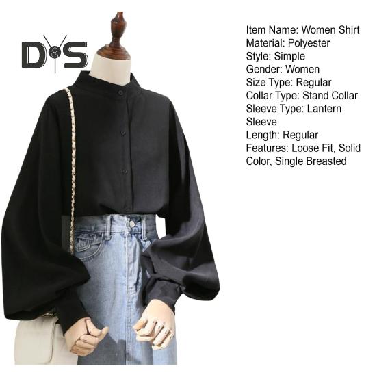 Dámská košile stojánek s límečkem Lucerna s dlouhým rukávem jednobarevná košile volného střihu jednořadá kancelářská dámská košile