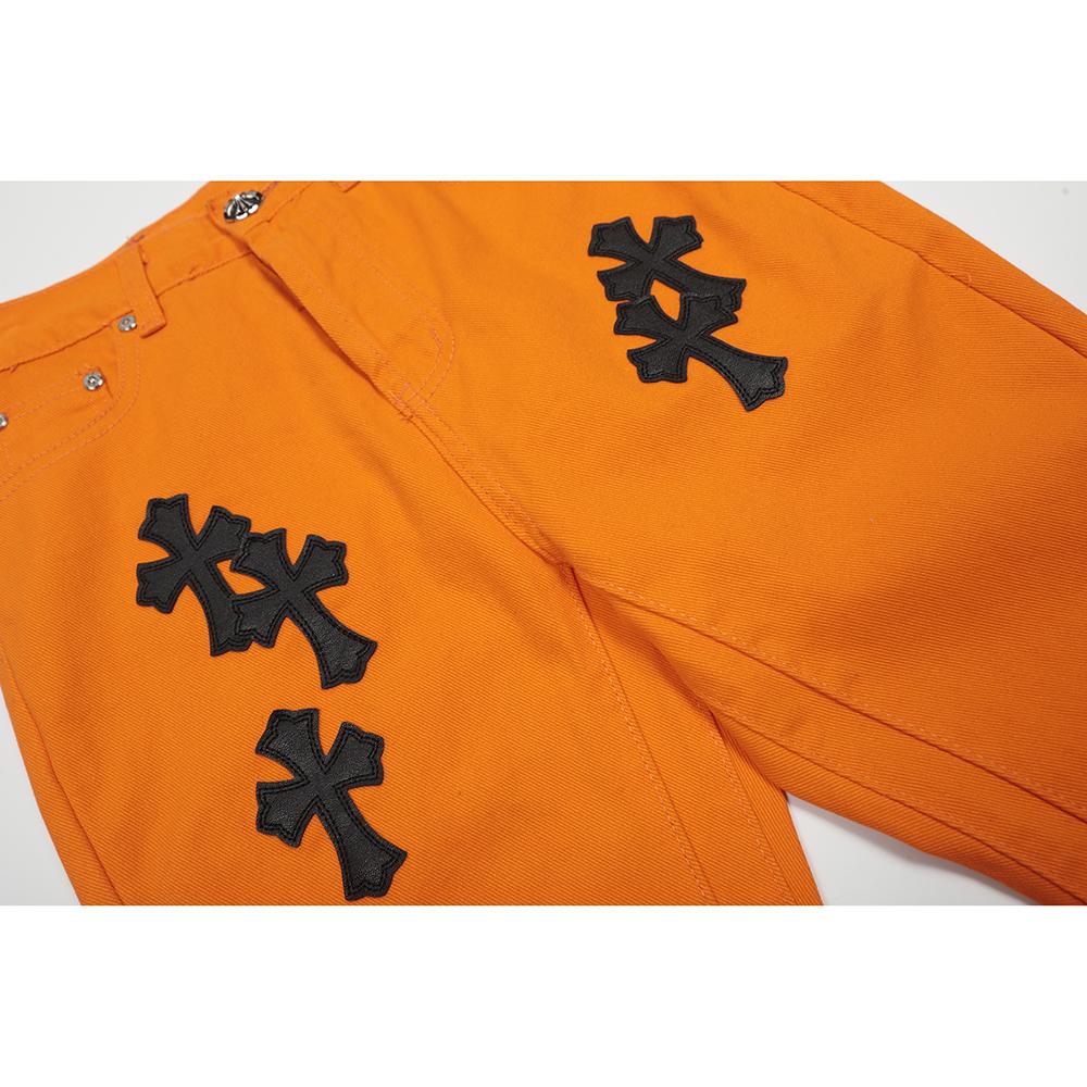 7709 CHROME HEARTS Pánské a dámské trendy džíny v americkém stylu s látkovými nášivkami, ležérní a módní high street kalhoty