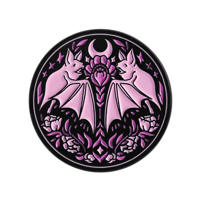 Floral Bat Enamel Pins Custom Ghost Shadow Brooches Lapel Badges Clothes Gothic Animal Jewelry Gift for Friends