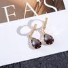 Copper Gold Plated Gradient Water Drop Earrings with Micro-set Flower Claw Design