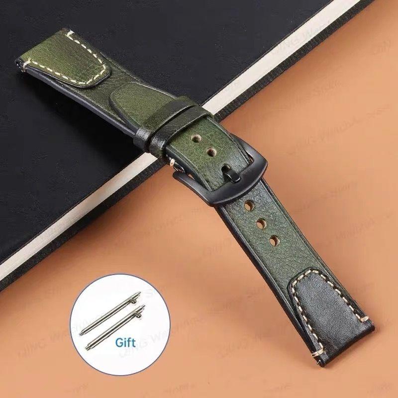 

18мм 20мм 22мм Универсальный Ретро Премиум Натуральная Кожа Мягкий Ремешок Быстросъемная Пряжка-штифт Запасной Ремешок для Часов Бизнес Черный Коричневый Синий Зеленый 22mm black buckle зелёный