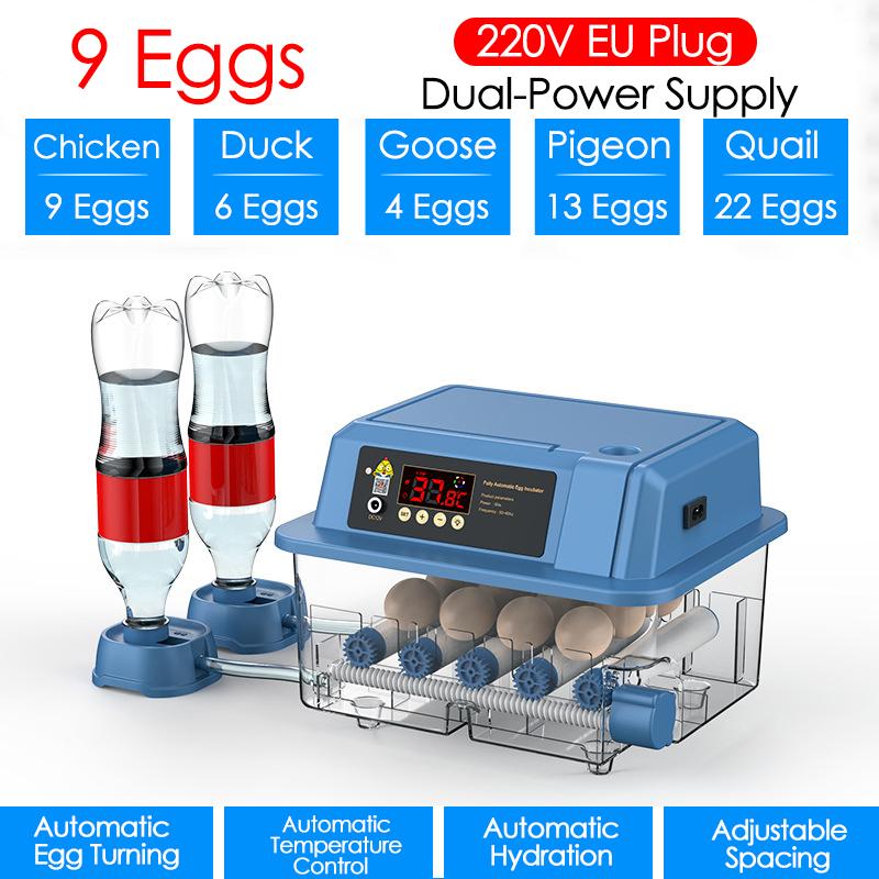 6/9/12 Eggs Incubator Fully Automatic Turning Hatchery Incubator Brooder Machine Farm Animals Egg Digital Temp Control Incubator