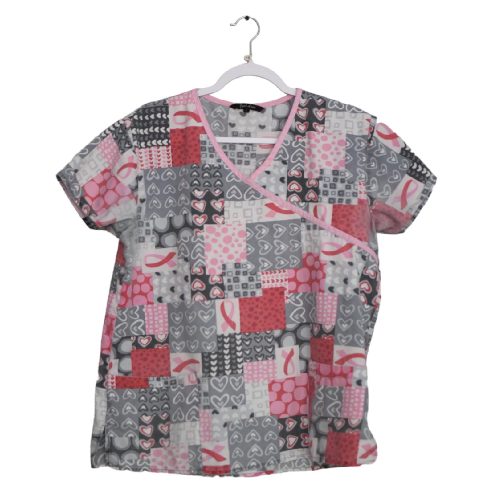 Just Love Scrub Women Heart Prints Multicolor Short Sleeve V Neck Top Large S