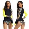 2024 Geometric Pattern Long-Sleeve Triangle Shorts Two-Piece Surf Suit