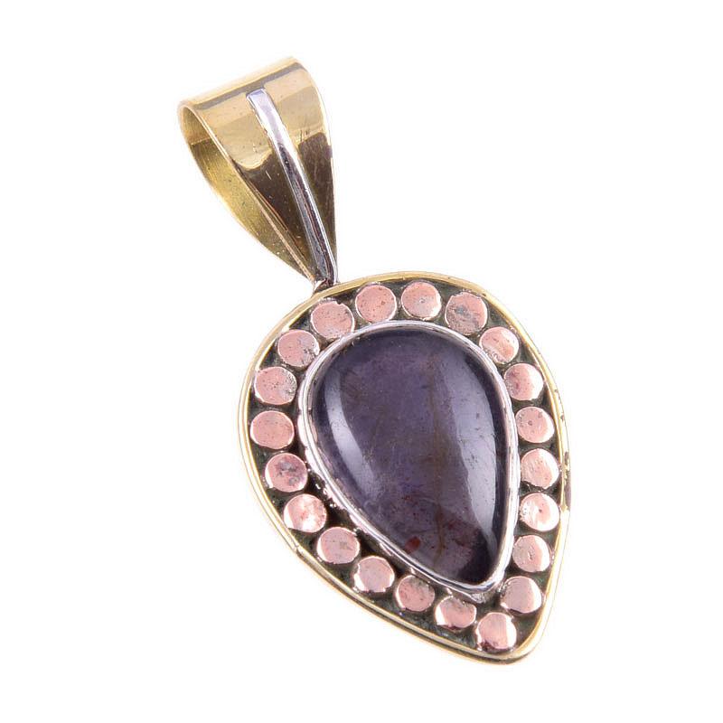 Pietră prețioasă Iolit natural Argint Sterling 925 Masiv Pandantiv Bicolor 1.25" A4d87