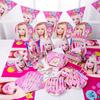 Barbie Doll Pink Birthday Supplies For Girls With Complete Tableware And Toys