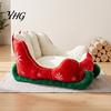 Non Slip Cat Sofa Christmas Sleigh Shaped Pet Bed, Cozy Holiday Dog Anti?Slip Base Breathable Sleeping House Soft Cushion, Washable Bed for