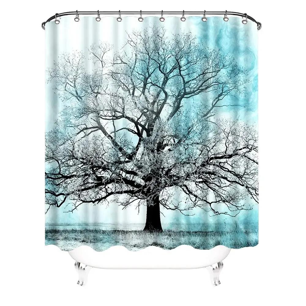 Forest Moon Shower Curtain for Bathroom Dark Black Nature Gothic Tree Scenery Foggy Woodland Bath Curtain Bathroom Decor,Hooks