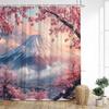 Japanese Style Landscape Shower Curtain Ink Mountain Cherry Blossom Pavilion Lake Asian Art Bath Curtains Home Bathroom Decor
