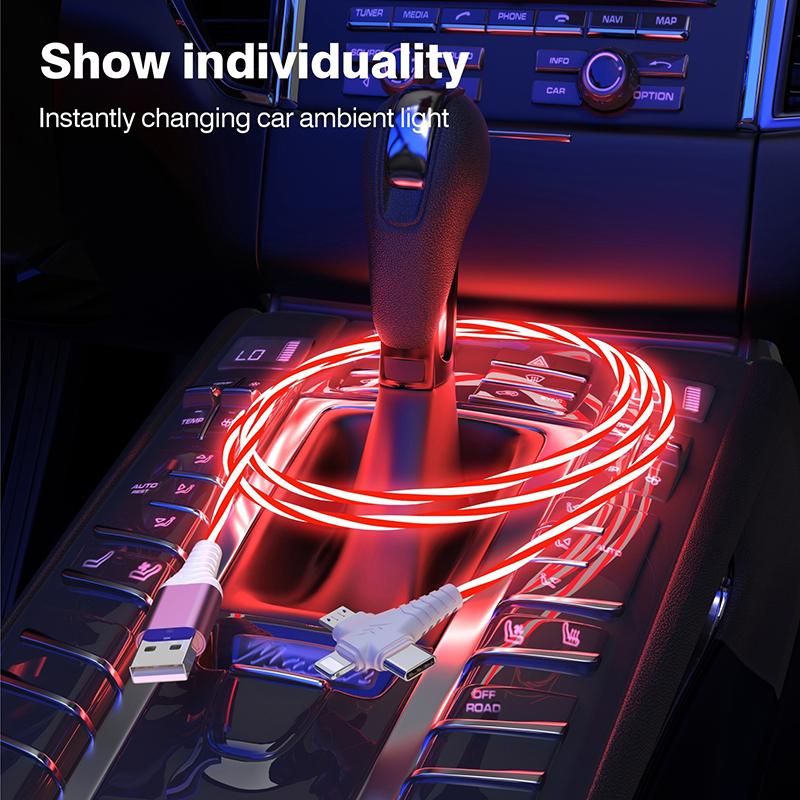 3 in 1 LED Leuchten Fließendes Ladekabel Leuchtende Beleuchtung Schnellladung Micro USB Typ C 1 Meter Länge Für Foto Drahtkabel