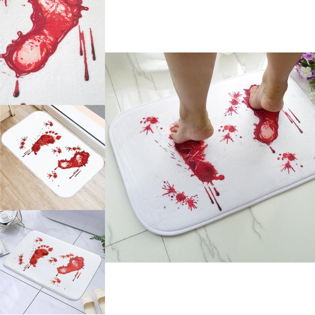 Halloween Cartoon Door Mat With Blood Footprint Pattern For Home Entryway Decor