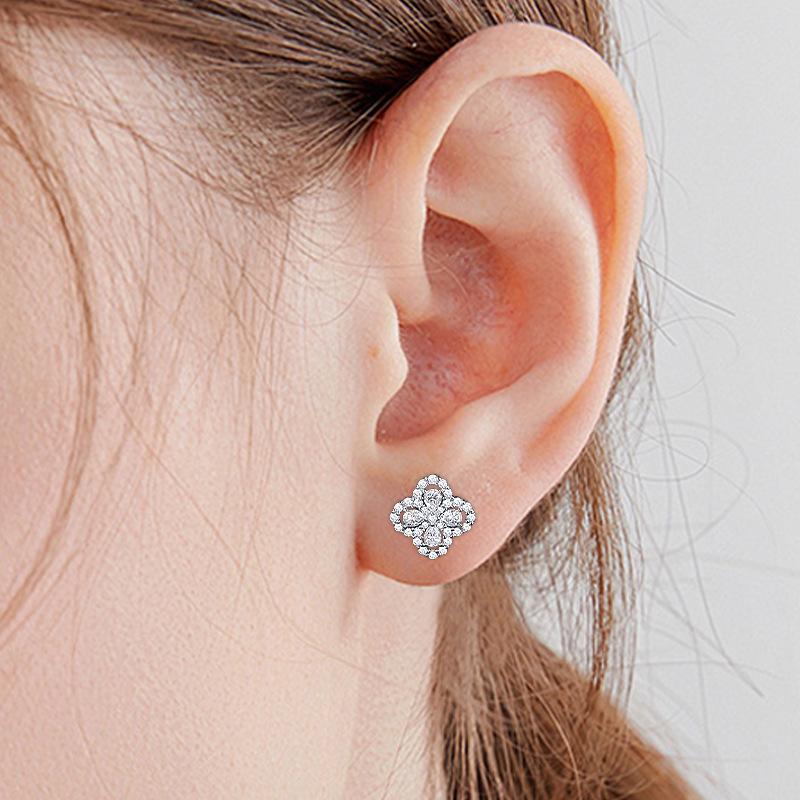 Boucles d'oreilles élégantes trèfle à quatre feuilles en moissanite: Argent Sterling S925, Design Flocon de Neige, Bijoux de Luxe Haut de Gamme
