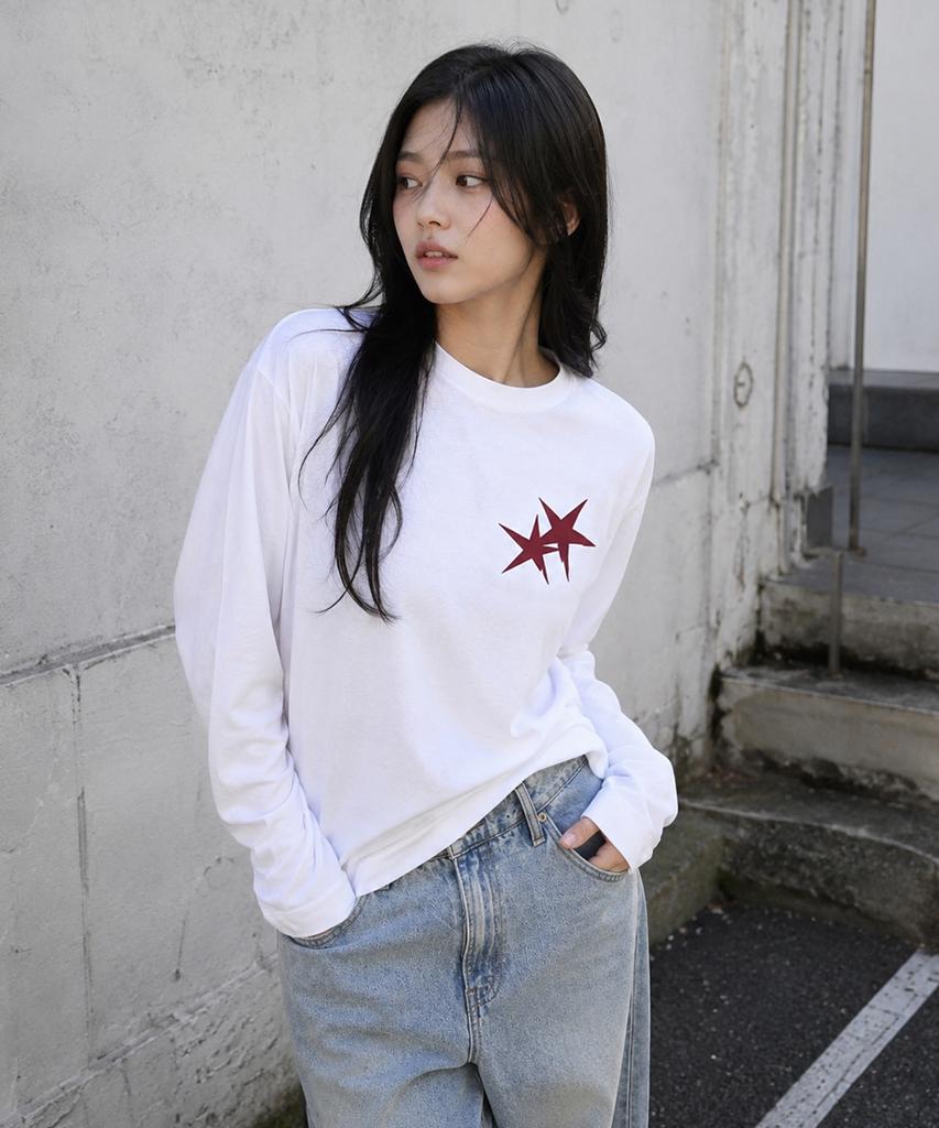 GRAVER ORDINARY [Odnr Unisex] Small Twins Star Long Sleeve T-Shirt_Charcoal