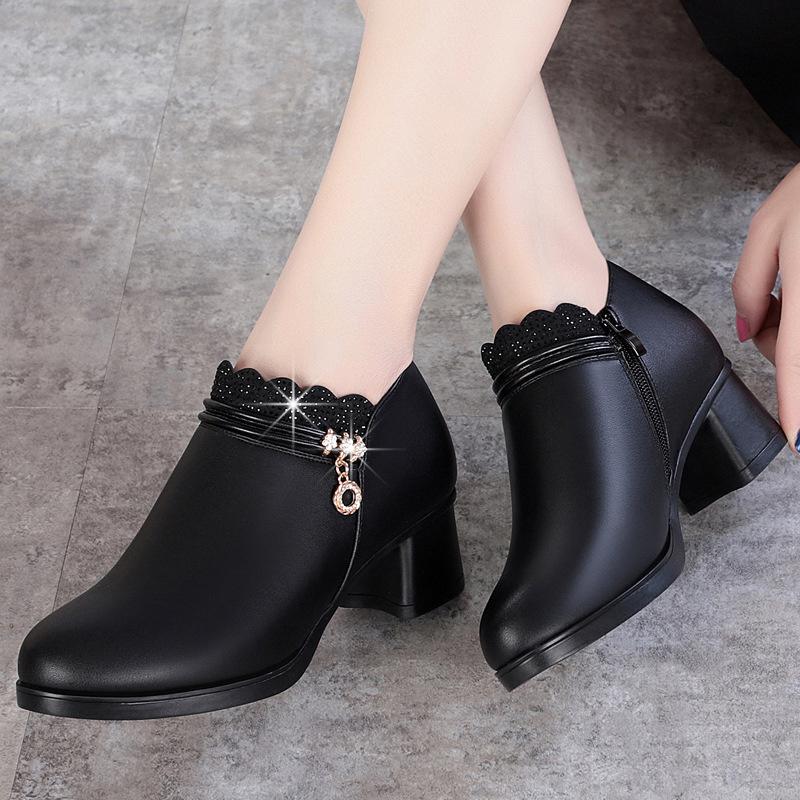 Solido Autunno Primavera Moda Donna Décolleté Tacchi Alti Spessi Morbidi Confortevoli Mamma Cerniera Scarpe Basse da Donna