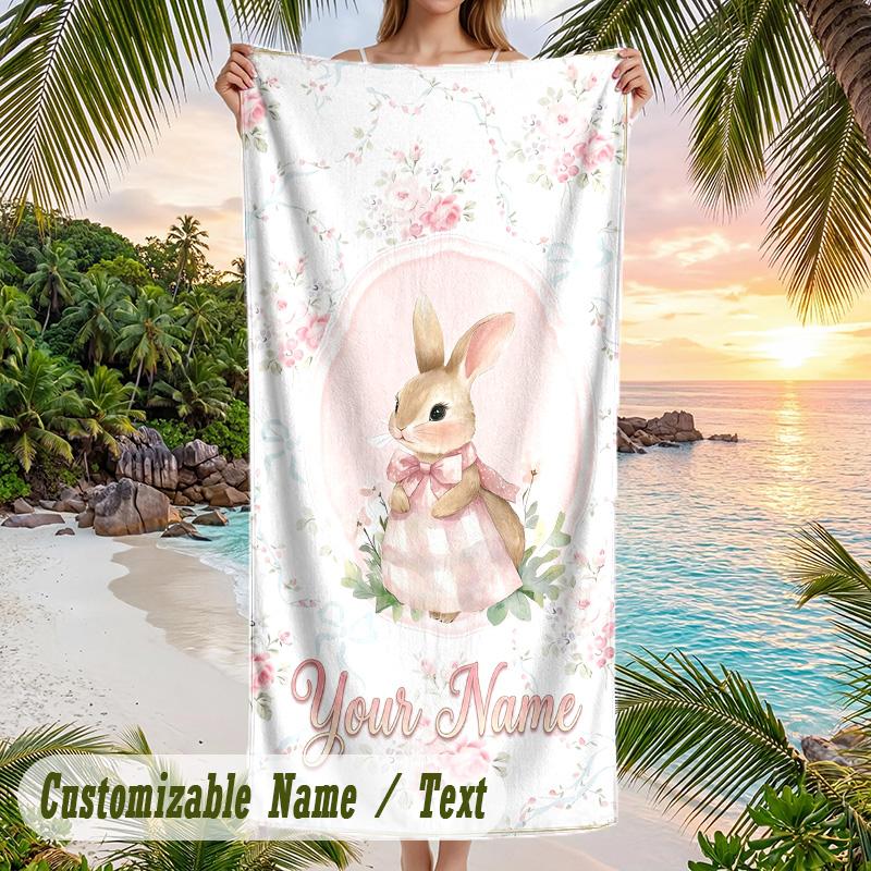 Peter Rabbit Beach Towel, Personalized Custom Text, Quick Dry Soft Large Towel For Swimming Pool Travel