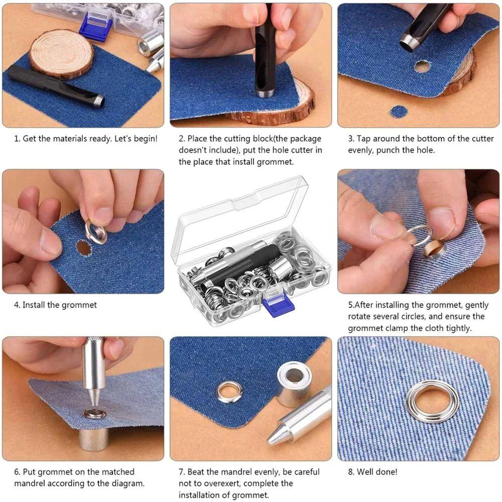 100 Sets 6/10/12mm Ösen Ösen Schuhe Tasche Lederhandwerk DIY Ösen Setzwerkzeug