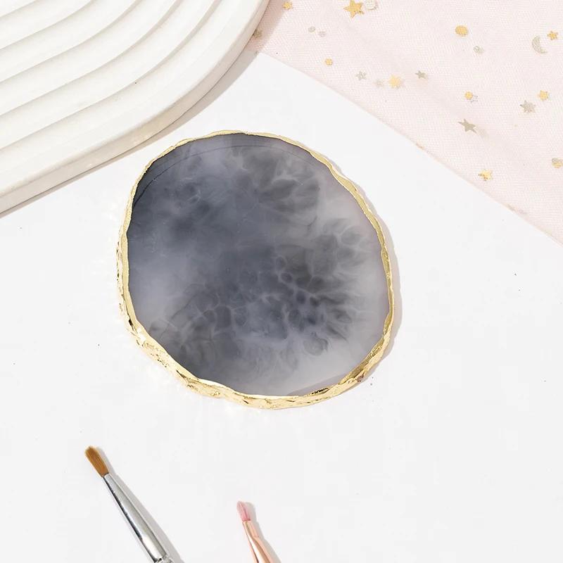 1PC Runde Harz Achat Stein Nail art Palette Falsche Nagel Tipps Mischen Farbe Zeichnung Palette Gel Polnisch Display Regal maniküre Werkzeug