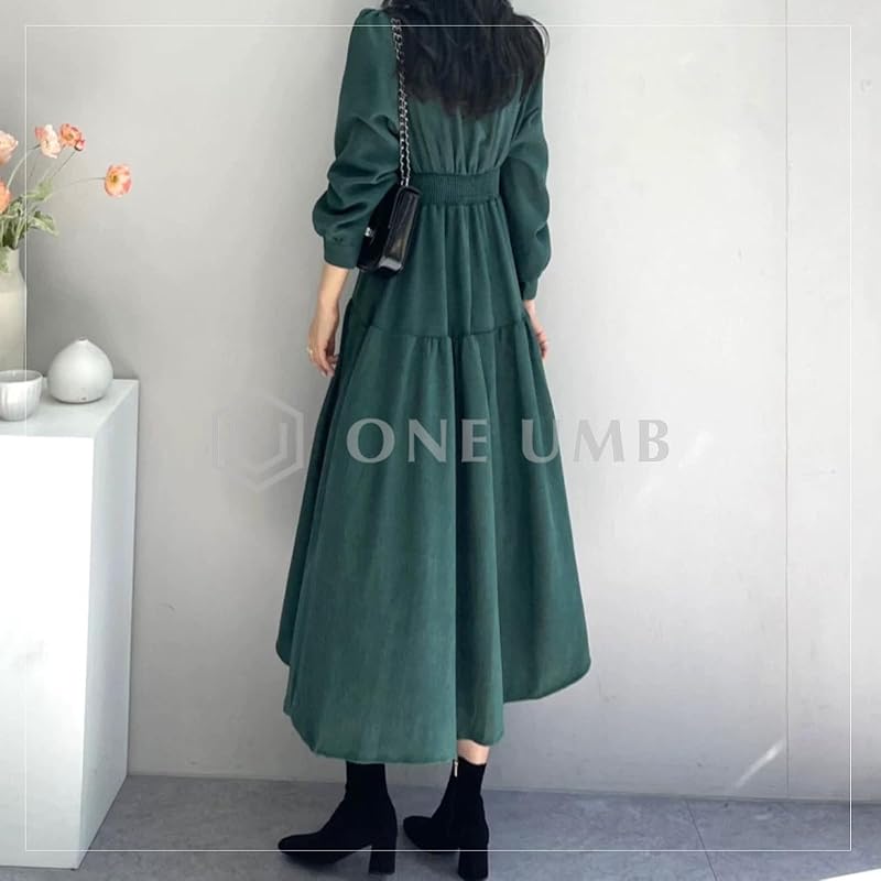 [one Anbu] cachecoeur one piece long long sleeve ladies tiered dress long dress long sleeve dress invited Plain color brown brown