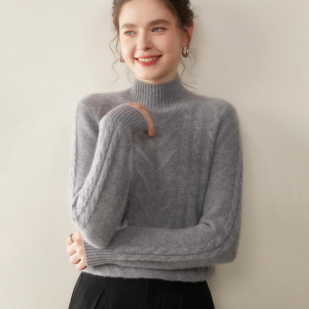 2025 Women's Slimming Cashmere Pullover: Loose Knit Base Layer with Half-High Collar, Warm Inner Wear Sweater.