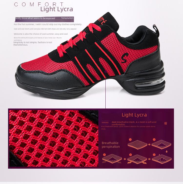 Damskor för sommaren med mellanhög klack, dansskor i mesh med mjuka sulor för vuxna