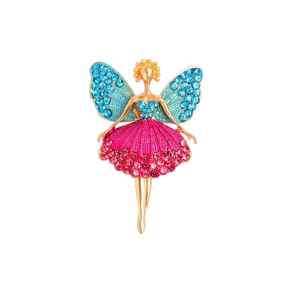Ballet Girl Brooch Pin for Women Fashion Angel Wings Design Rhinestone Decoration Sweater Accessories Clothing Fastener