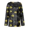 Women's Halloween Print Long Sleeve Top with Round Neck and Hem Slit