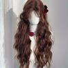24" Long Wavy Brown Synthetic Hair Lolita Wig with Fringe for Women Cosplay Daily Use
