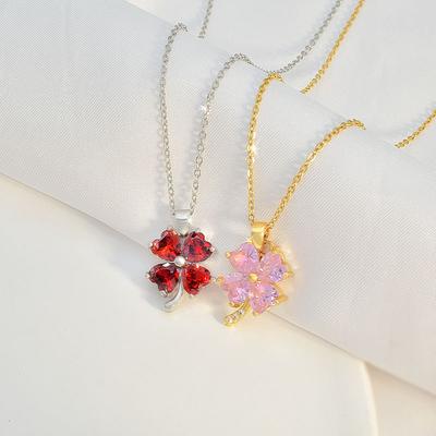 Collana Quadrifoglio da Donna Piccola Fresca e Dolce con Zirconi Incastonati Squisiti Accessori Pendente