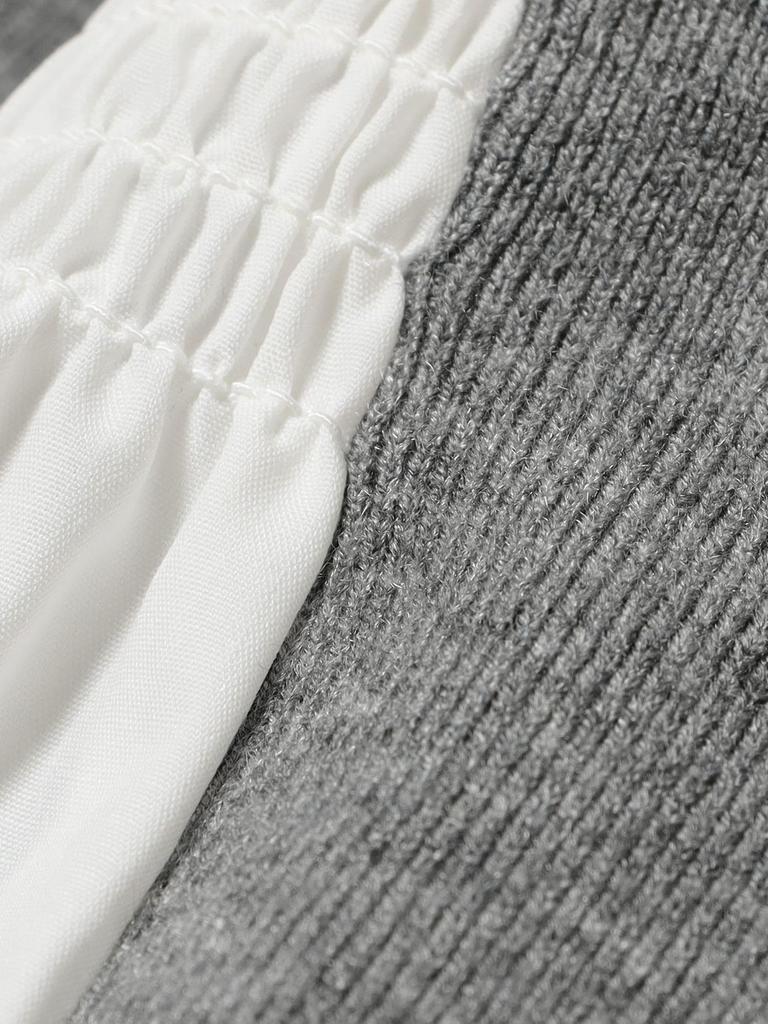 Ray Beams Women's L/S Knit Cardigan with Mixed Material, Gray, One Size